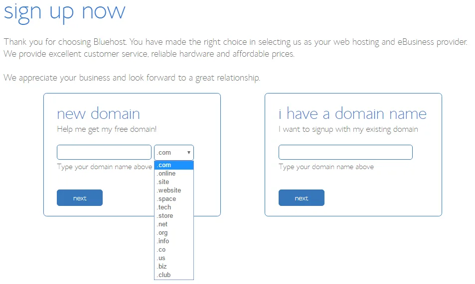 Selecting a new domain, or using a current domain.
