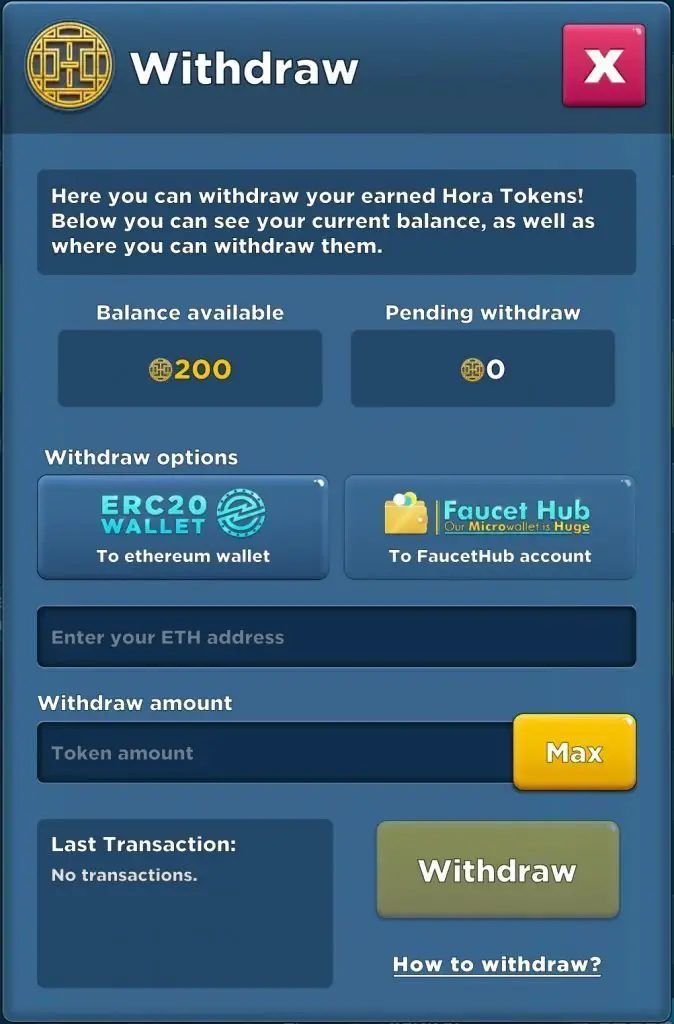 Crypto Idle Miner - Withdrawal of Tokens