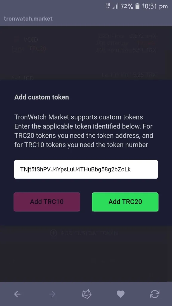 Adding a custom token on to the TronWatch Market on the Tron Wallet