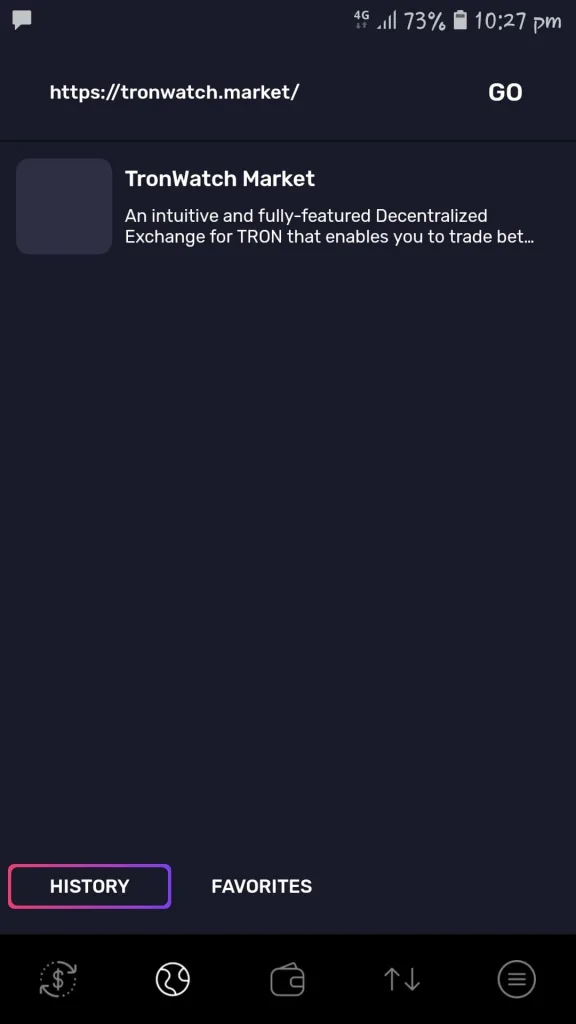 Accessing the marketplace through tronwallet.me