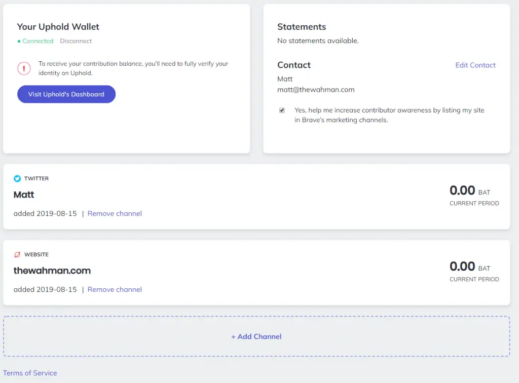 Adding referral channels to the brave browser content creation portal