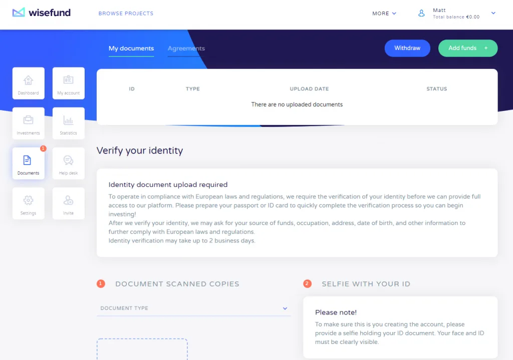 Wisefund KYC document identity verification