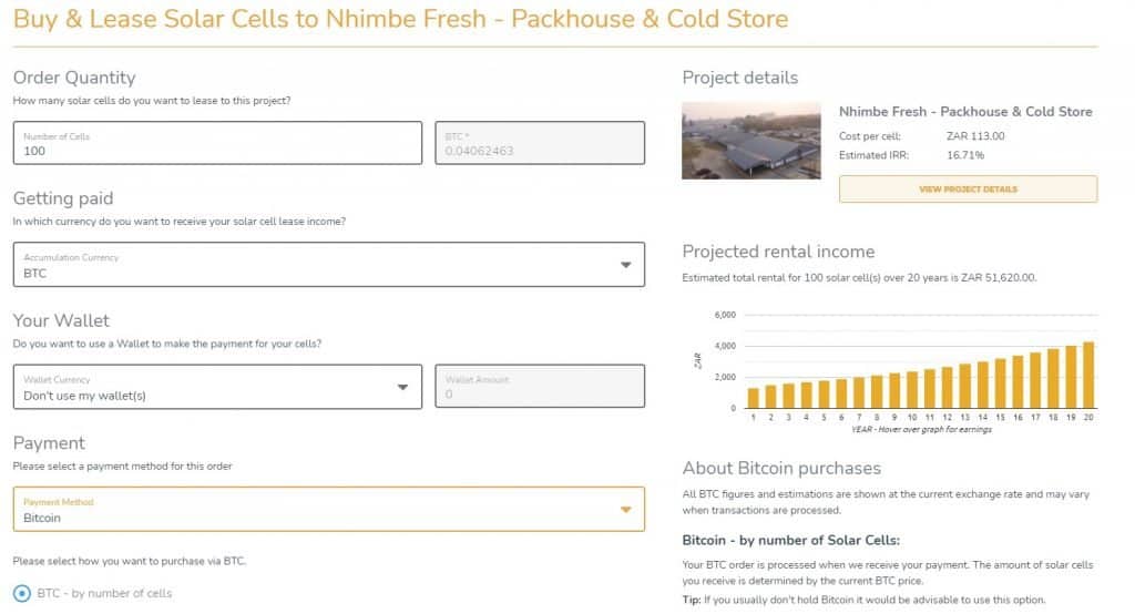 The Sun Exchange payment screen example