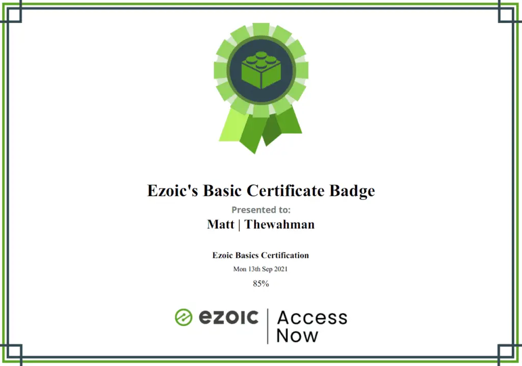 Ezoic's Basic Certificate Badge for thewahman
