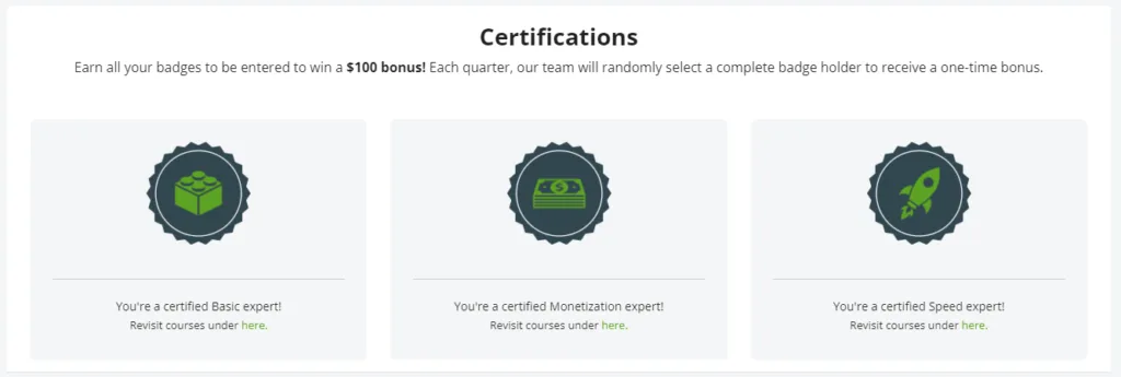 Ezoic Certifications. Basic, Monetization and Speed.