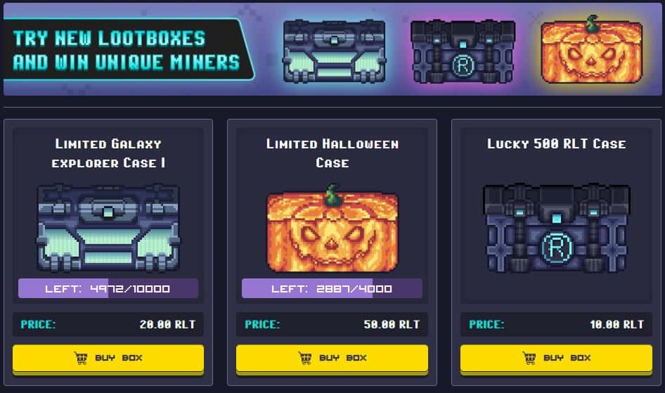 Unique miners from Lootboxes in Rollercoin