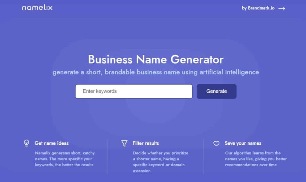 Namelix - Generate a short, brandable business name using artificial intelligence