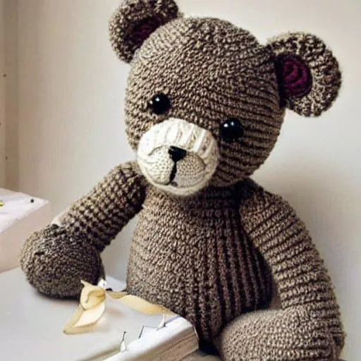 knitted teddy bear staring at the camera